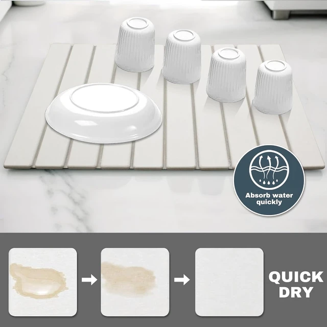 Alt view image 2 of 7 - Large Stone Dish Drying Mats for Kitchen Counter , Quick Dry Absorbent Collapsible Dish Drying Mat, 24(L)x16(W) Diatomaceous Earth Mats for Dishes Bottles Cups,Match Any Countertop