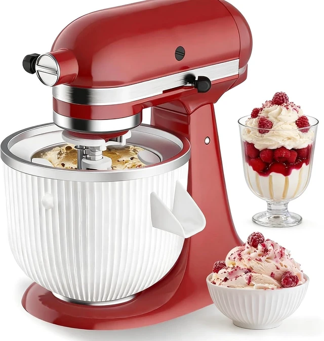 Main image of Ice Cream Maker Attachment for KitchenAid, kitchen aid ice cream bowl Fits 4.5/5QT/ 6QT&7QT Mixers, Frozen Ice Cream & Sorbet Gelato Maker, 2 Quart, Whiteby