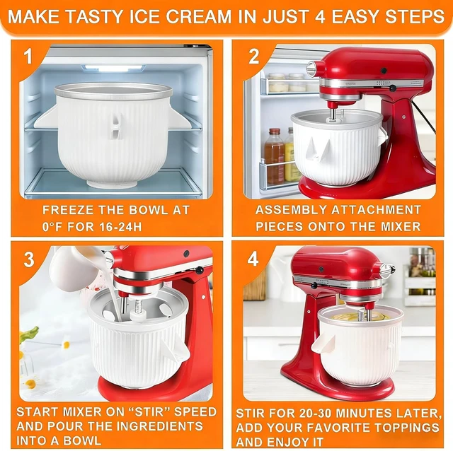Alt view image 2 of 5 - Ice Cream Maker Attachment for KitchenAid, kitchen aid ice cream bowl Fits 4.5/5QT/ 6QT&7QT Mixers, Frozen Ice Cream & Sorbet Gelato Maker, 2 Quart, Whiteby