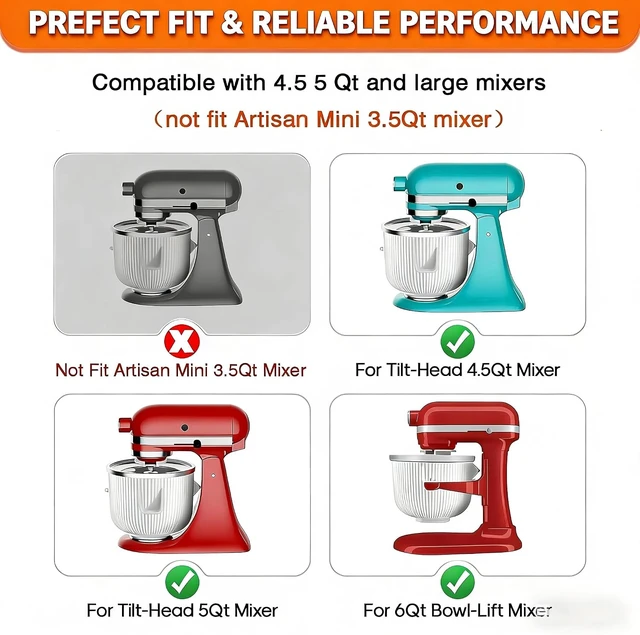 Alt view image 3 of 5 - Ice Cream Maker Attachment for KitchenAid, kitchen aid ice cream bowl Fits 4.5/5QT/ 6QT&7QT Mixers, Frozen Ice Cream & Sorbet Gelato Maker, 2 Quart, Whiteby