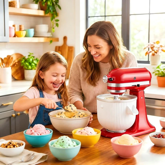 Alt view image 4 of 5 - Ice Cream Maker Attachment for KitchenAid, kitchen aid ice cream bowl Fits 4.5/5QT/ 6QT&7QT Mixers, Frozen Ice Cream & Sorbet Gelato Maker, 2 Quart, Whiteby