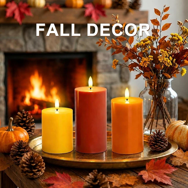 Alt view image 2 of 6 - Fall Decor, Fall Decorations for Home, Flameless Pillar Candles, Set of 3