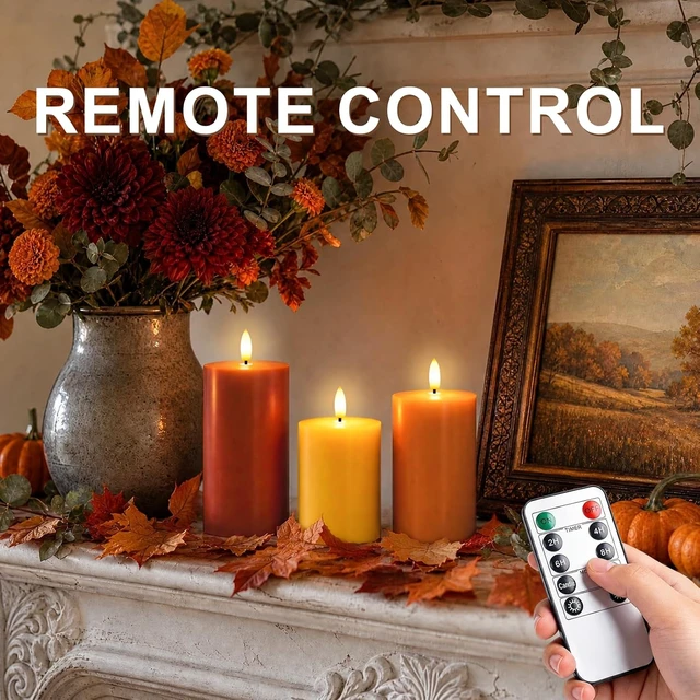 Alt view image 3 of 6 - Fall Decor, Fall Decorations for Home, Flameless Pillar Candles, Set of 3