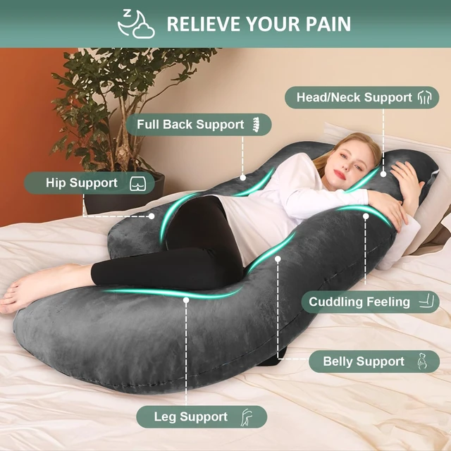 Alt view image 2 of 7 - Pregnancy Pillow, U Shaped Pregnancy Pillows for Sleeping Full Body Pillow Maternity Pillow for Pregnant Women 58 inch, Pregnant Women Must Have with Removable Cover, Black