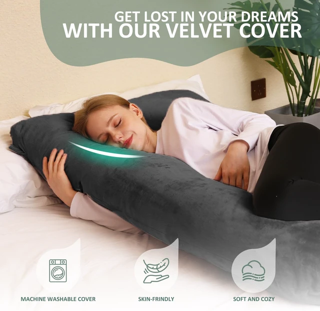 Alt view image 4 of 7 - Pregnancy Pillow, U Shaped Pregnancy Pillows for Sleeping Full Body Pillow Maternity Pillow for Pregnant Women 58 inch, Pregnant Women Must Have with Removable Cover, Black
