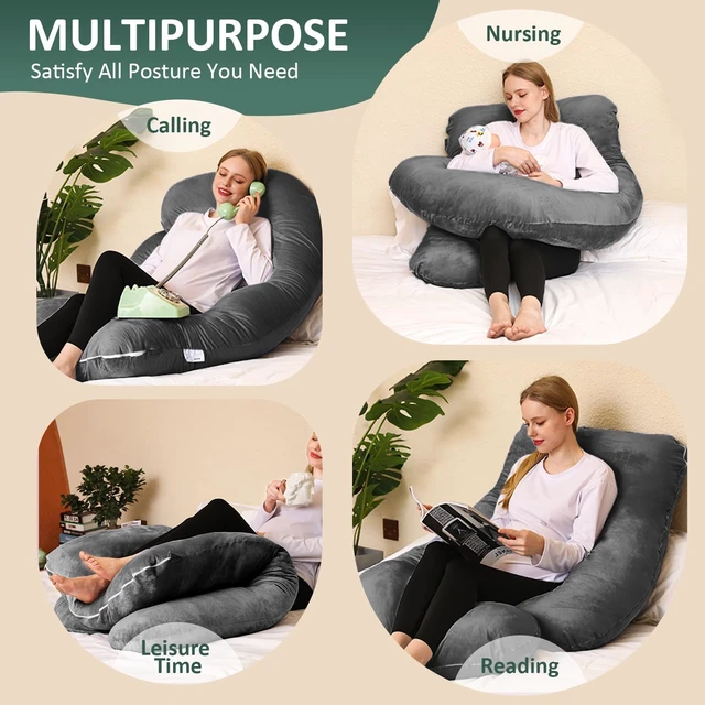 Alt view image 5 of 7 - Pregnancy Pillow, U Shaped Pregnancy Pillows for Sleeping Full Body Pillow Maternity Pillow for Pregnant Women 58 inch, Pregnant Women Must Have with Removable Cover, Black