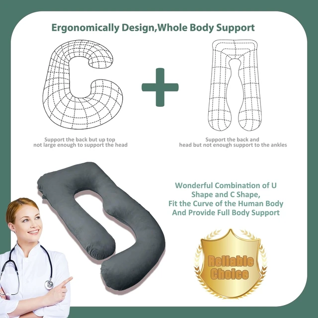 Alt view image 6 of 7 - Pregnancy Pillow, U Shaped Pregnancy Pillows for Sleeping Full Body Pillow Maternity Pillow for Pregnant Women 58 inch, Pregnant Women Must Have with Removable Cover, Black