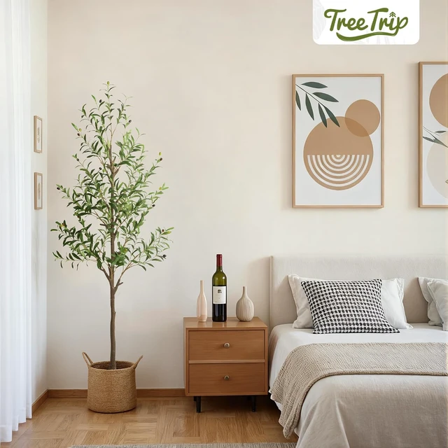 Alt view image 6 of 7 - Olive Tree Artificial Indoor, 6 FT Faux Olive Trees with Planter, Fake Tall Plants with Natural Trunk and Lifelike Fruits for Home Office Decor(1, 6FT)