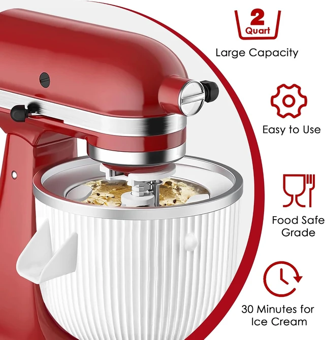 Alt view image 2 of 7 - Ice Cream Maker Attachment for Kitchenaid Stand Mixers, 2 QT Freezer Bowl