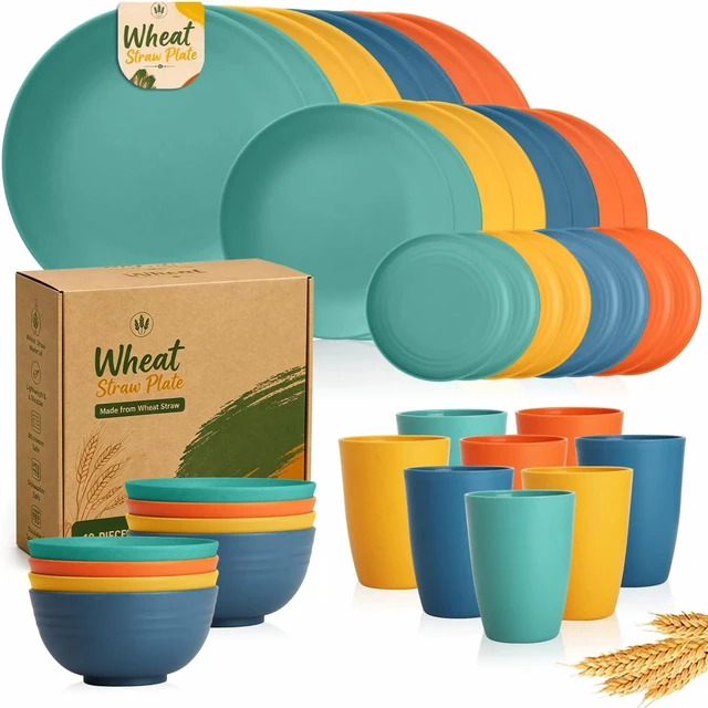 Main image of Wheat Straw Dinnerware Set, 40-PCS Lightweight Dish Set for 8
