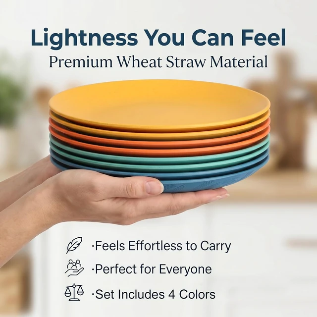 Alt view image 6 of 7 - Wheat Straw Dinnerware Set, 40-PCS Lightweight Dish Set for 8