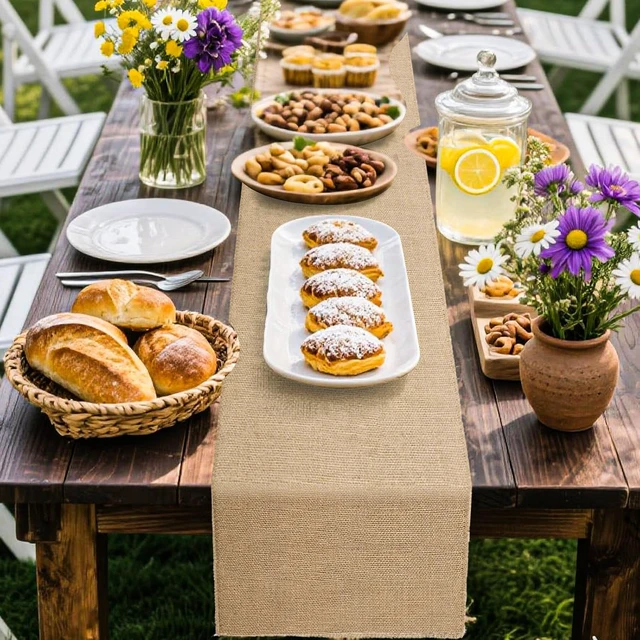 Alt view image 5 of 7 - 13 Pack Burlap Table Runners 12 x 108 Inches Farmhouse Jute Runner Rustic Burlap Table Runners for Wedding Birthday Engagement Party Home Dining Kitchen Decor