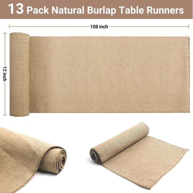 Alt view image 6 of 7 - 13 Pack Burlap Table Runners 12 x 108 Inches Farmhouse Jute Runner Rustic Burlap Table Runners for Wedding Birthday Engagement Party Home Dining Kitchen Decor