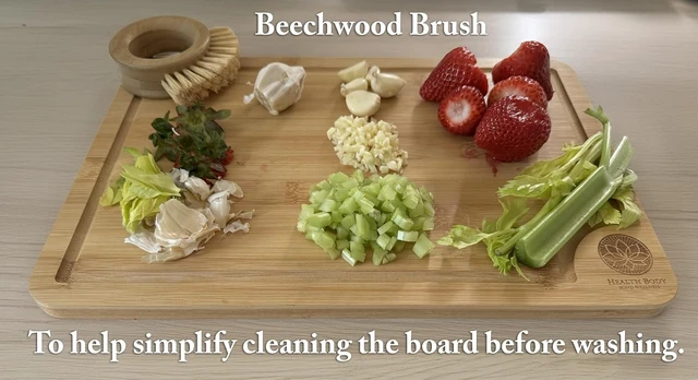 Alt view image 3 of 5 - Bamboo Cutting Board Set with Holder, 3-Piece Kitchen Cutting Boards, Cleaning Brush