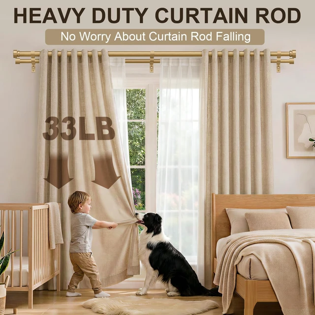 Alt view image 5 of 7 - 1 Inch Modern Gold Double Curtain Rods for Windows 72-144 Inch Adjustable
