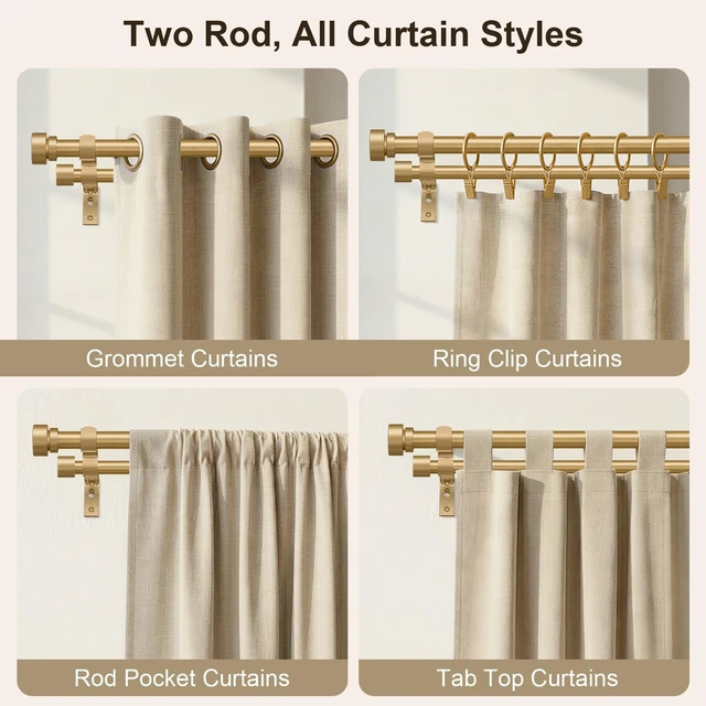 Alt view image 7 of 7 - 1 Inch Modern Gold Double Curtain Rods for Windows 72-144 Inch Adjustable