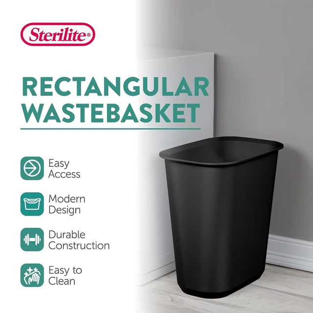 Alt view image 2 of 7 - 5.5 Gallon Open Rectangular Wastebasket, Black, 6 Pack