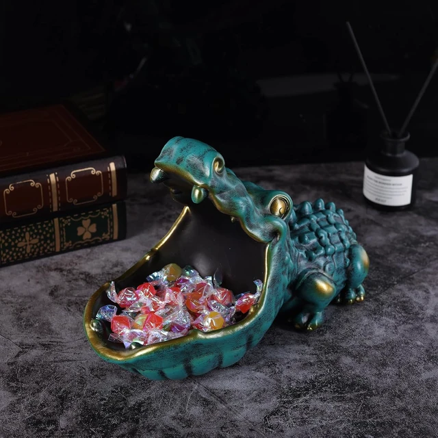 Alt view image 2 of 7 - Alligator Statue Key Bowl, Fun Animal Statue Candy Dish for Entryway Decorative Bowl, Office Candy Dish, Big Mouth Sculpture Home Living Room Trinket Container Storage Box (Green)