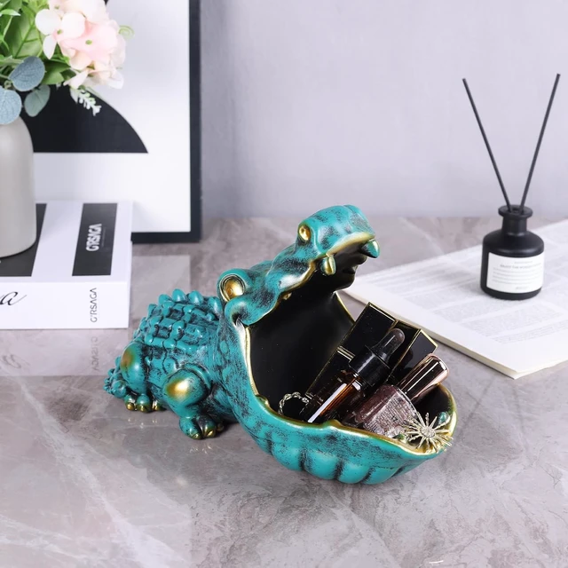 Alt view image 3 of 7 - Alligator Statue Key Bowl, Fun Animal Statue Candy Dish for Entryway Decorative Bowl, Office Candy Dish, Big Mouth Sculpture Home Living Room Trinket Container Storage Box (Green)