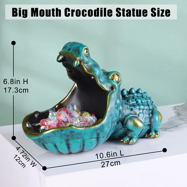Alt view image 4 of 7 - Alligator Statue Key Bowl, Fun Animal Statue Candy Dish for Entryway Decorative Bowl, Office Candy Dish, Big Mouth Sculpture Home Living Room Trinket Container Storage Box (Green)