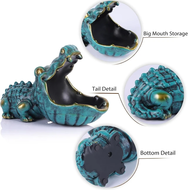 Alt view image 6 of 7 - Alligator Statue Key Bowl, Fun Animal Statue Candy Dish for Entryway Decorative Bowl, Office Candy Dish, Big Mouth Sculpture Home Living Room Trinket Container Storage Box (Green)
