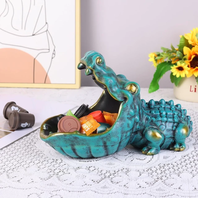 Alt view image 7 of 7 - Alligator Statue Key Bowl, Fun Animal Statue Candy Dish for Entryway Decorative Bowl, Office Candy Dish, Big Mouth Sculpture Home Living Room Trinket Container Storage Box (Green)