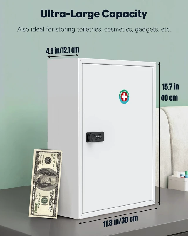Alt view image 2 of 7 - Locking Medicine Cabinet, Medication Lock Cabinet with Code