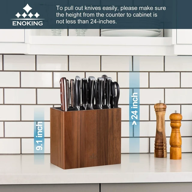 Alt view image 2 of 7 - Universal Knife Block Without Knives, Acacia Wood Large Knife Holder