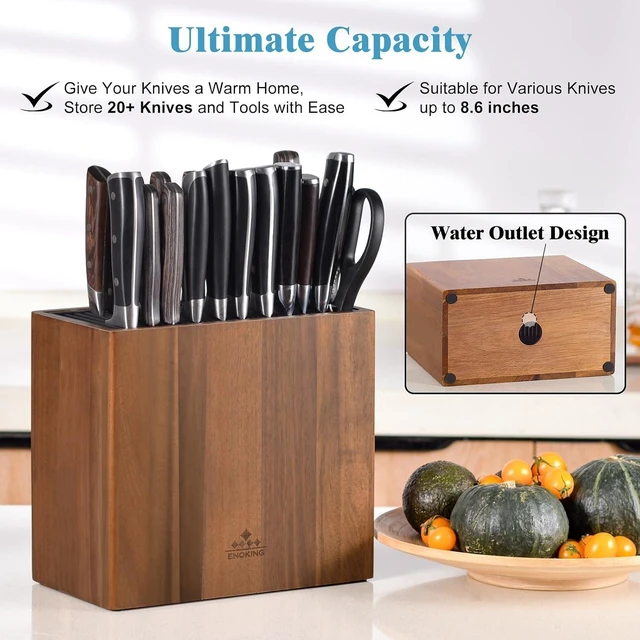 Alt view image 6 of 7 - Universal Knife Block Without Knives, Acacia Wood Large Knife Holder