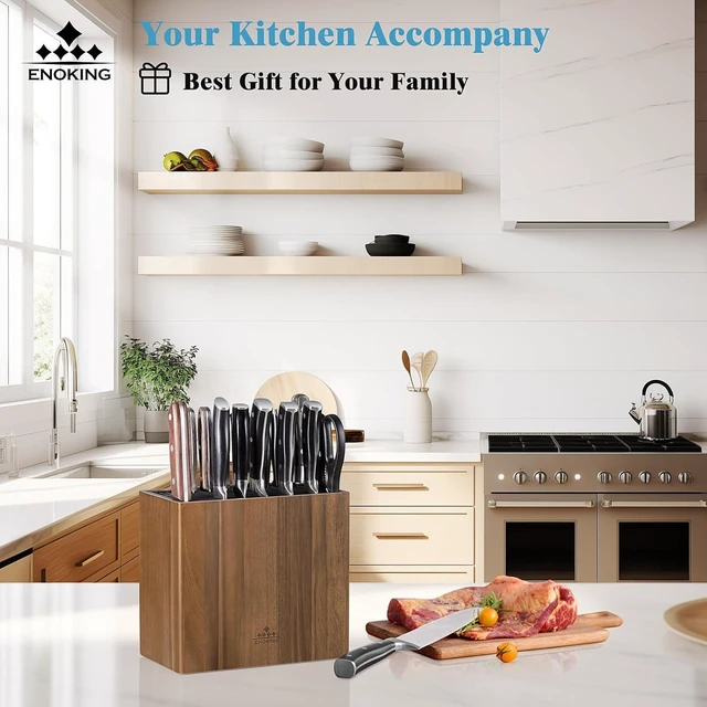 Alt view image 7 of 7 - Universal Knife Block Without Knives, Acacia Wood Large Knife Holder