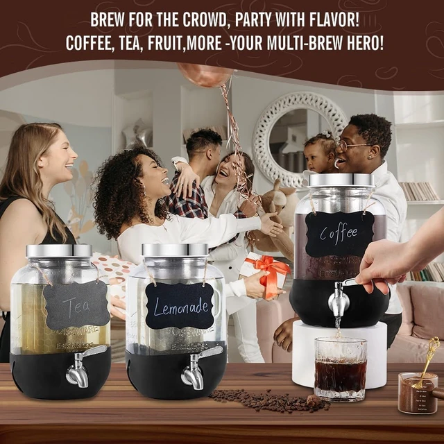 Alt view image 2 of 7 - Cold Brew Coffee Maker, 1 Gallon Iced Coffee Maker With Stainless Steel Filter, Heavy Duty Glass Cold Brew Pitcher With Stainless Steel Spigot, Mason Jar Cold Brew Coffee Maker Fast Iced Tea Maker