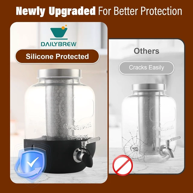 Alt view image 5 of 7 - Cold Brew Coffee Maker, 1 Gallon Iced Coffee Maker With Stainless Steel Filter, Heavy Duty Glass Cold Brew Pitcher With Stainless Steel Spigot, Mason Jar Cold Brew Coffee Maker Fast Iced Tea Maker