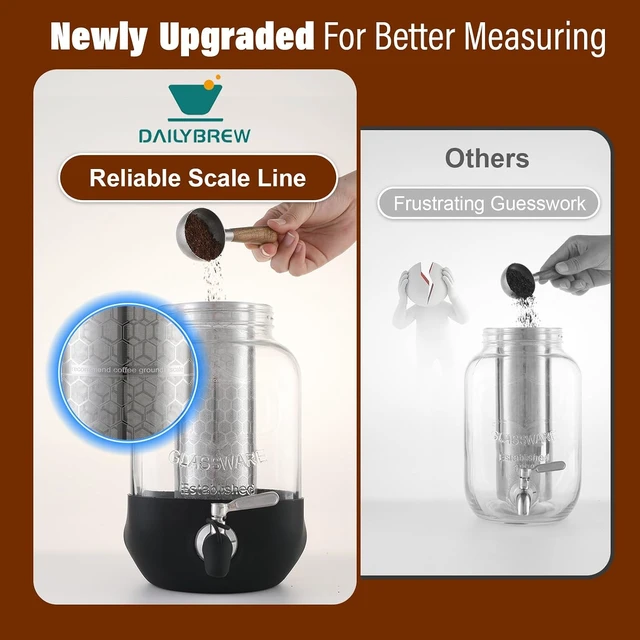 Alt view image 6 of 7 - Cold Brew Coffee Maker, 1 Gallon Iced Coffee Maker With Stainless Steel Filter, Heavy Duty Glass Cold Brew Pitcher With Stainless Steel Spigot, Mason Jar Cold Brew Coffee Maker Fast Iced Tea Maker