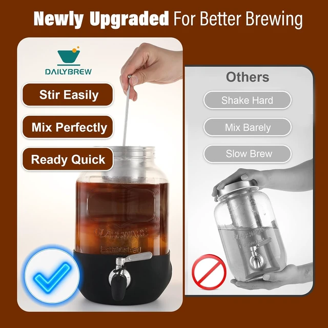 Alt view image 7 of 7 - Cold Brew Coffee Maker, 1 Gallon Iced Coffee Maker With Stainless Steel Filter, Heavy Duty Glass Cold Brew Pitcher With Stainless Steel Spigot, Mason Jar Cold Brew Coffee Maker Fast Iced Tea Maker