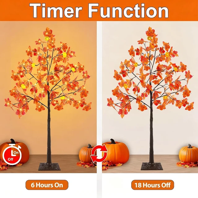 Alt view image 2 of 7 - 2 Pack 4Ft Prelit Lighted Fall Maple Tree 96 LED with Pumpkin Lights Acorns