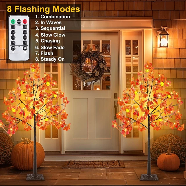 Alt view image 3 of 7 - 2 Pack 4Ft Prelit Lighted Fall Maple Tree 96 LED with Pumpkin Lights Acorns