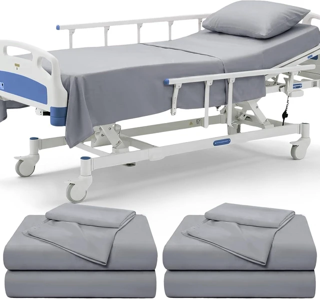 Main image of 6 Piece Hospital Bed Sheet Set, Grey Brushed Microfiber