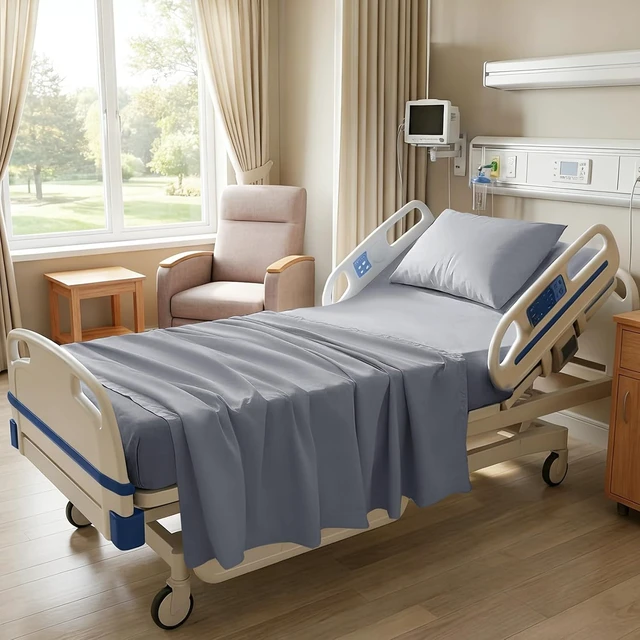 Alt view image 3 of 7 - 6 Piece Hospital Bed Sheet Set, Grey Brushed Microfiber