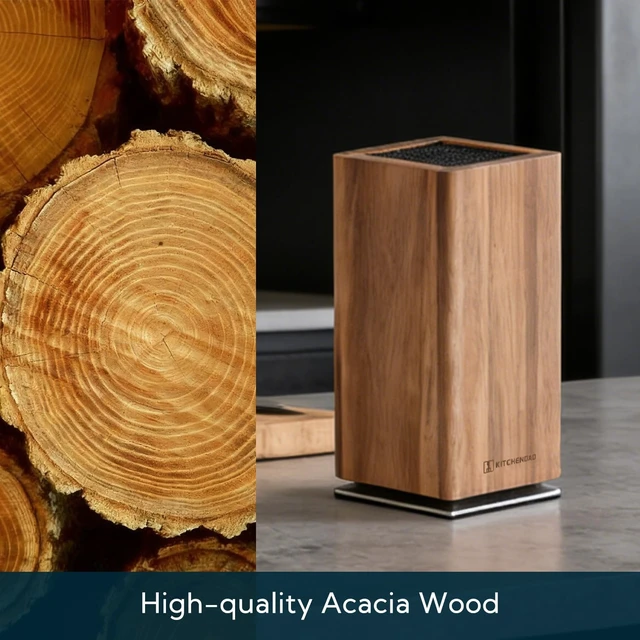 Alt view image 5 of 7 - Magnetic Knife Block without Knives, 360° Rotatable Acacia Wood Knife Holder, Large Knife Storage with Magnet for Knives & Utensils, Kitchen Countertop Organizer