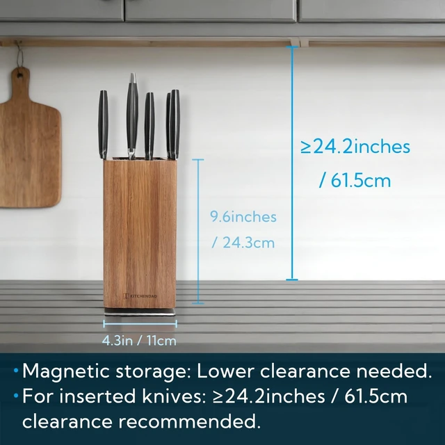Alt view image 7 of 7 - Magnetic Knife Block without Knives, 360° Rotatable Acacia Wood Knife Holder, Large Knife Storage with Magnet for Knives & Utensils, Kitchen Countertop Organizer