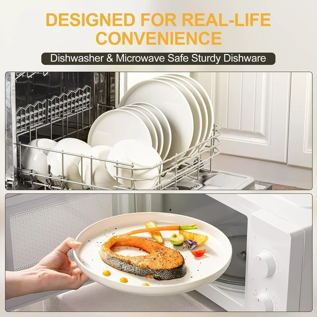 Alt view image 6 of 7 - Plates and Bowls Sets, 12 Pieces Ceramic Dinnerware Set for 4, Stoneware Dishware Dishes Set, Scratch Resistant Dishes Set, Dishwasher & Microwave Safe, White