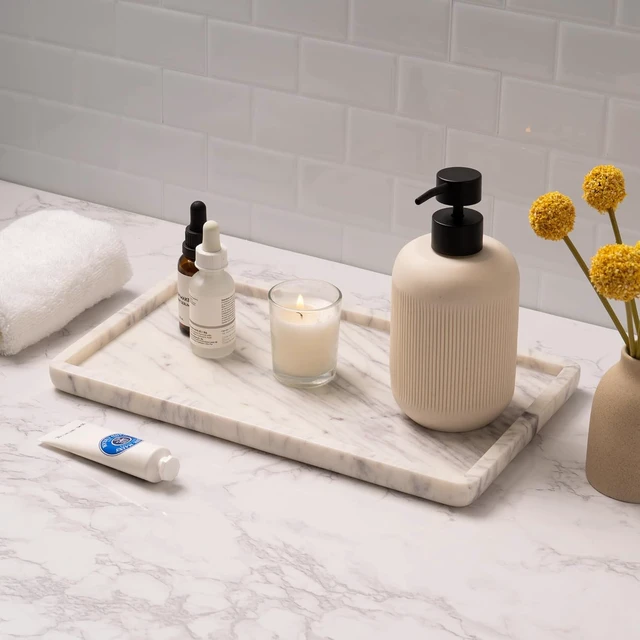 Alt view image 2 of 7 - Marble Tray for Bathroom Vanity, White, Large 13 x 7.5 Inch