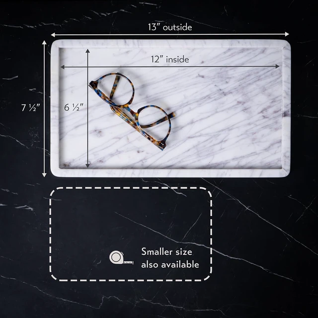 Alt view image 3 of 7 - Marble Tray for Bathroom Vanity, White, Large 13 x 7.5 Inch