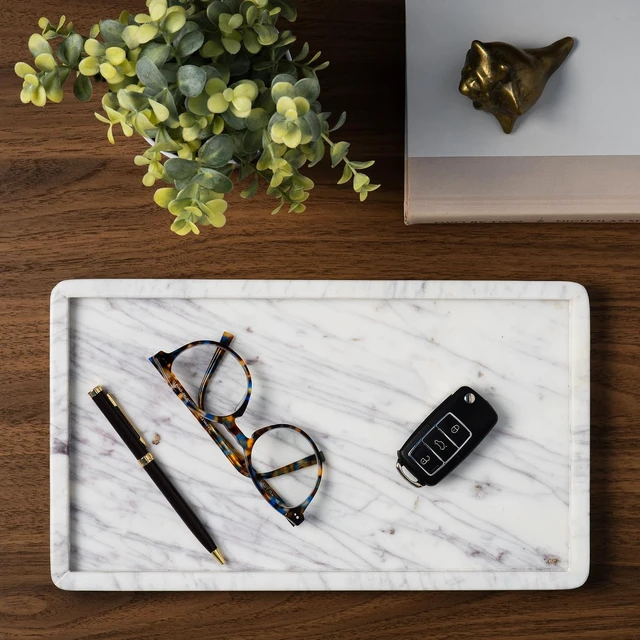 Alt view image 4 of 7 - Marble Tray for Bathroom Vanity, White, Large 13 x 7.5 Inch
