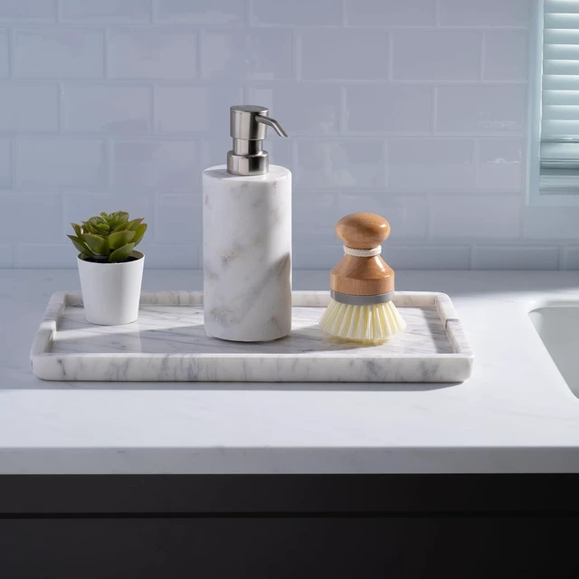 Alt view image 7 of 7 - Marble Tray for Bathroom Vanity, White, Large 13 x 7.5 Inch