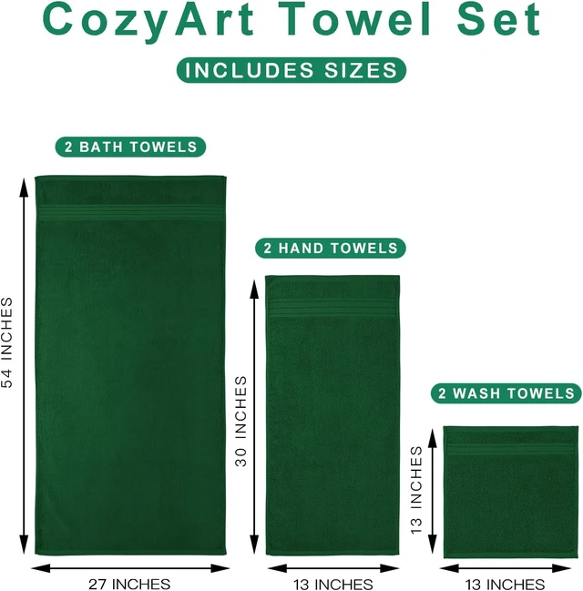 Alt view image 6 of 7 - Bath Towel Set 6 PCS Formal Green Luxury 100% Turkish Cotton 650GSM