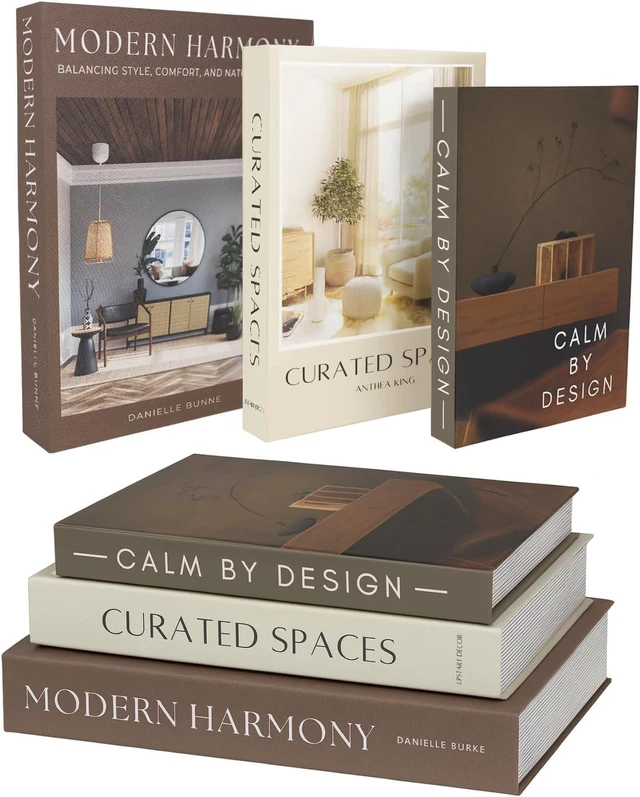 Main image of Modern Decorative Books Set of 3, Brown & Cream Faux Books with Storage