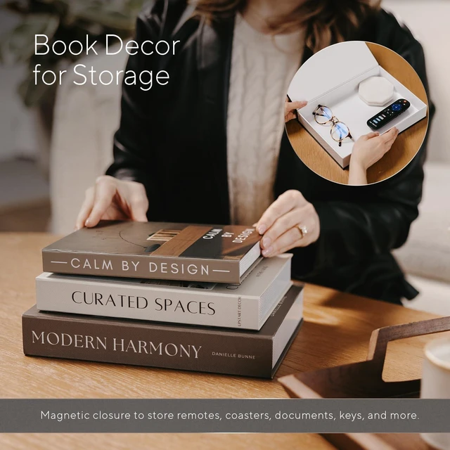 Alt view image 2 of 7 - Modern Decorative Books Set of 3, Brown & Cream Faux Books with Storage