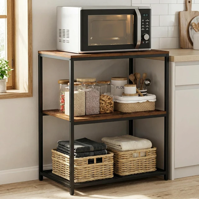 Main image of Kitchen Island with 3 Shelves, Workbench, Microwave Stand