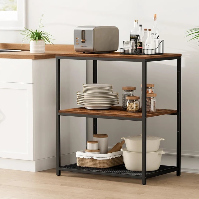 Alt view image 7 of 7 - Kitchen Island with 3 Shelves, Workbench, Microwave Stand